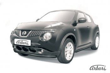 Защита переднего бампера 2WD Arbori (черная, 1 труба d57 mm). Nissan Juke 1 YF15 дорестайлинг (2010-2014)