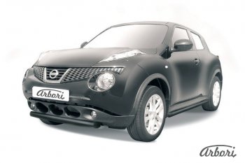 Защита переднего бампера 2WD Arbori (короткая, черная, 1 труба d76 mm). Nissan Juke 1 YF15 дорестайлинг (2010-2014)