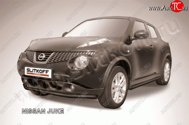 6 999 р. Защита переднего бампера из трубы d57 Slitkoff Nissan Juke 1 YF15 рестайлинг (2014-2020) (Цвет: серебристый)  с доставкой в г. Омск