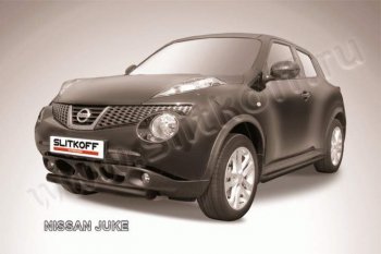 5 999 р. Защита переднего бампер Slitkoff  Nissan Juke  1 YF15 (2010-2020) дорестайлинг, рестайлинг (Цвет: серебристый)  с доставкой в г. Омск. Увеличить фотографию 1