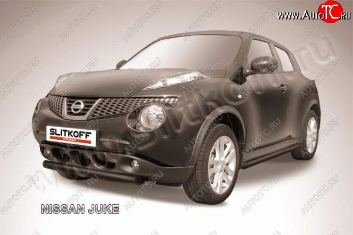 5 999 р. Защита переднего бампер Slitkoff  Nissan Juke  1 YF15 (2010-2020) дорестайлинг, рестайлинг (Цвет: серебристый)  с доставкой в г. Омск