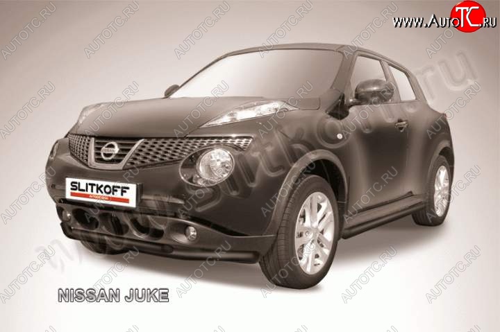 7 899 р. Защита переднего бампера из труб d57 и d42 Slitkoff  Nissan Juke  1 YF15 (2010-2020) дорестайлинг, рестайлинг (Цвет: серебристый)  с доставкой в г. Омск