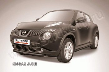 6 999 р. Защита переднего бампер Slitkoff Nissan Juke 1 YF15 дорестайлинг (2010-2014) (Цвет: серебристый)  с доставкой в г. Омск. Увеличить фотографию 1