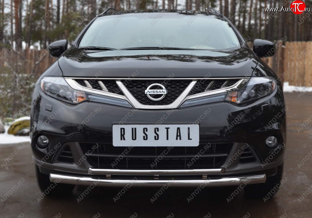 16 749 р. Защита переднего бампера (2 трубы Ø63 и 42 мм, нержавейка) SLITKOFF  Nissan Murano  2 Z51 (2010-2016) рестайлинг  с доставкой в г. Омск