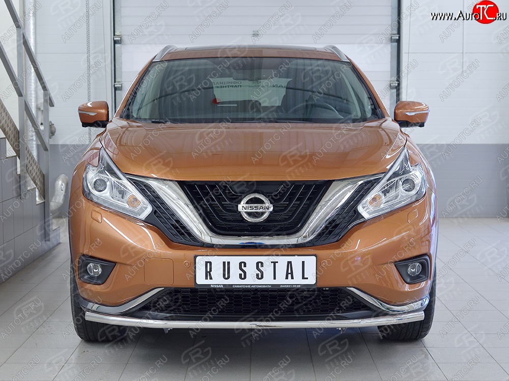 11 999 р. Защита переднего бампера (Ø42 мм, нержавейка) Russtal Nissan Murano 3 Z52 дорестайлинг (2015-2022)  с доставкой в г. Омск