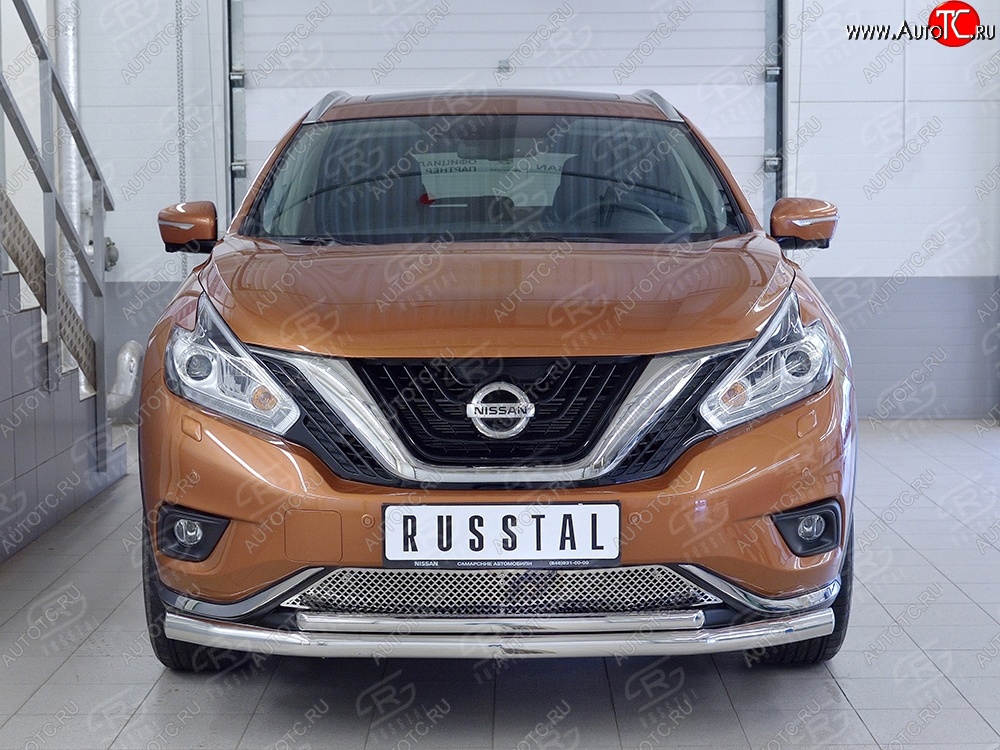 17 299 р. Защита переднего бампера (2 трубыØ63 и 42 мм, нержавейка) Russtal Nissan Murano 3 Z52 дорестайлинг (2015-2022)  с доставкой в г. Омск