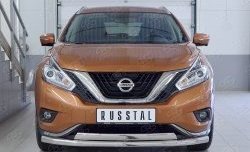 Защита переднего бампера (2 трубыØ63 и 75х42 мм, нержавейка) Russtal Nissan Murano 3 Z52 дорестайлинг (2015-2022)