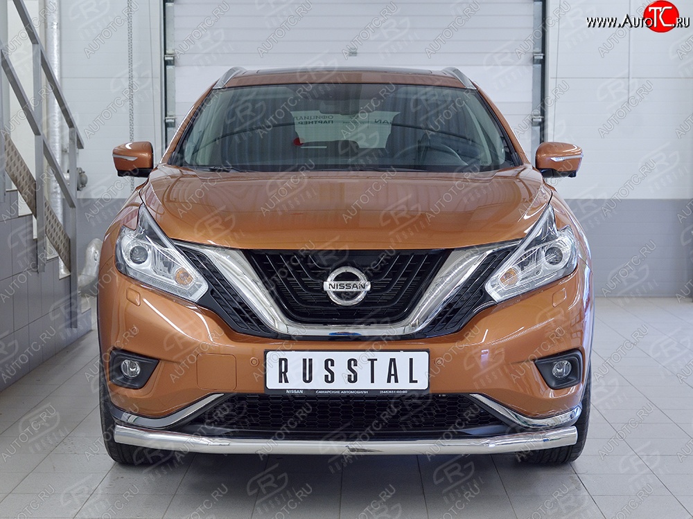 14 599 р. Защита переднего бампера (Ø63 мм, нержавейка) Russtal Nissan Murano 3 Z52 дорестайлинг (2015-2022)  с доставкой в г. Омск