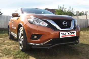 10 999 р. защита переднего бампера Slitkoff Nissan Murano 3 Z52 дорестайлинг (2015-2022) (Цвет: серебристый)  с доставкой в г. Омск. Увеличить фотографию 1