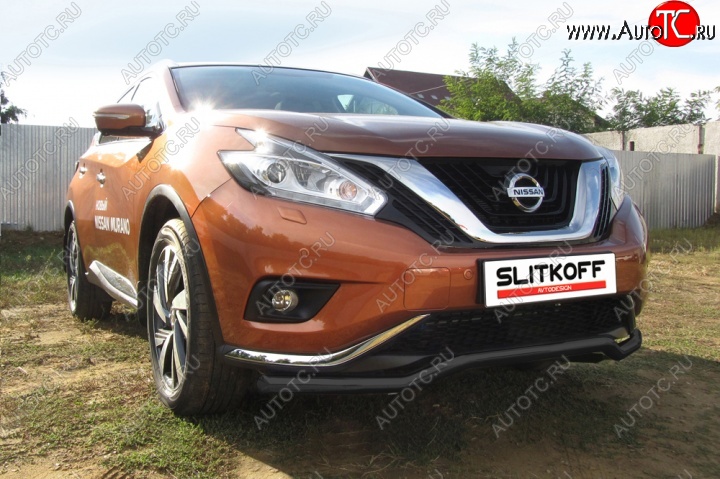 10 999 р. защита переднего бампера Slitkoff  Nissan Murano  3 Z52 (2015-2022) дорестайлинг (Цвет: серебристый)  с доставкой в г. Омск