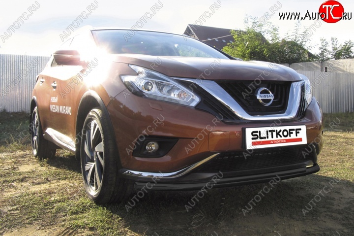 9 749 р. защита переднего бампера Slitkoff Nissan Murano 3 Z52 дорестайлинг (2015-2022) (Цвет: серебристый)  с доставкой в г. Омск