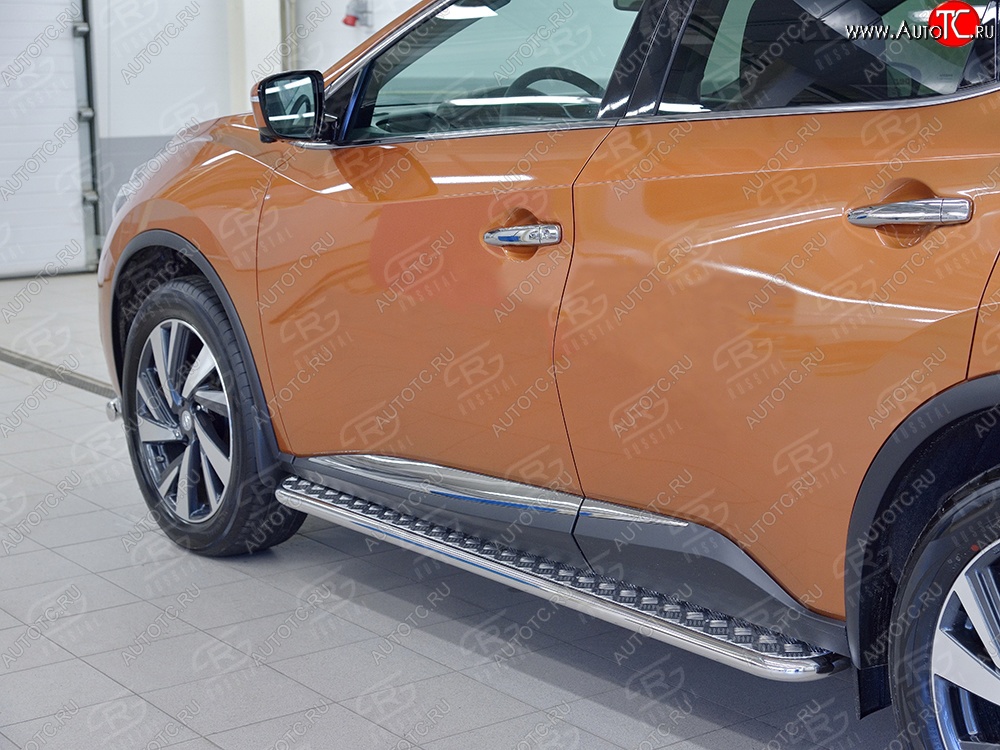 21 699 р. Порожки для ног (Ø42) SLITKOFF  Nissan Murano  3 Z52 (2015-2024) дорестайлинг, рестайлинг (лист - алюминий, профиль - нержавейка)  с доставкой в г. Омск