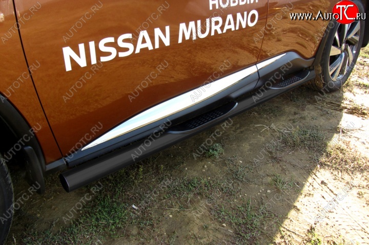 12 949 р. Защита порогов Slitkoff Nissan Murano 3 Z52 дорестайлинг (2015-2022) (Цвет: серебристый)  с доставкой в г. Омск