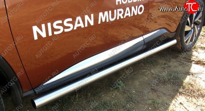 16 999 р. Защита порогов из круглой трубы диаметром 76 мм Slitkoff  Nissan Murano  3 Z52 (2015-2024) дорестайлинг, рестайлинг (Нержавейка, Полированная)  с доставкой в г. Омск