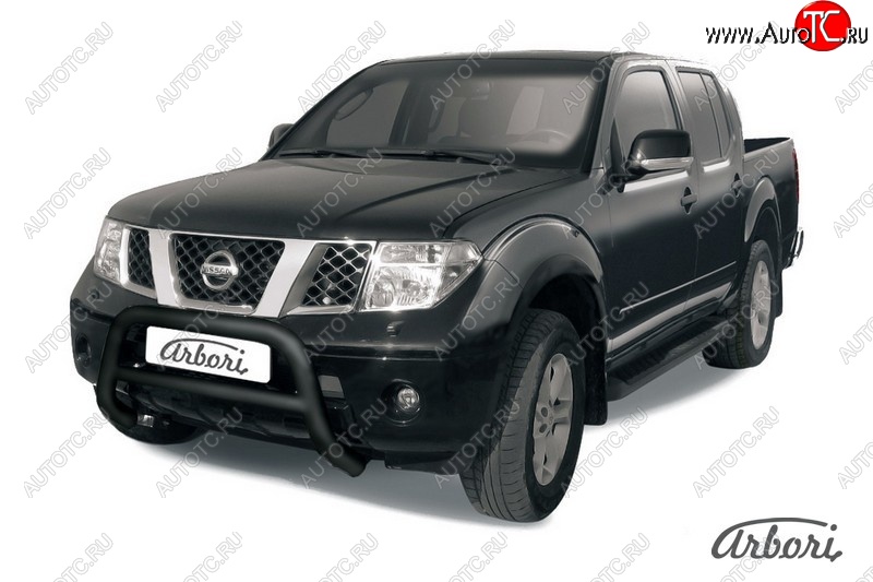 17 279 р. Защита переднего бампера Arbori (низкая, черная, 1 труба d76 mm). Nissan Navara 2 D40 дорестайлинг (2004-2010)  с доставкой в г. Омск