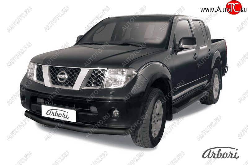 7 019 р. Защита переднего бампера Arbori (черная, 1 труба d76 mm). Nissan Navara 2 D40 дорестайлинг (2004-2010)  с доставкой в г. Омск