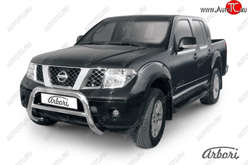 32 579 р. Защита переднего бампера Arbori (низкая, нержавейка, 1 труба d76 mm). Nissan Navara 2 D40 дорестайлинг (2004-2010)  с доставкой в г. Омск