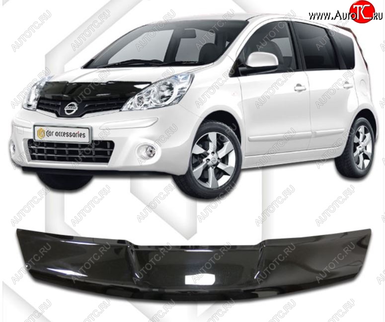 1 759 р. Дефлектор капота (левый руль) CA-Plastic  Nissan Note  1 (2008-2013) E11 рестайлинг (Classic черный, Без надписи)  с доставкой в г. Омск