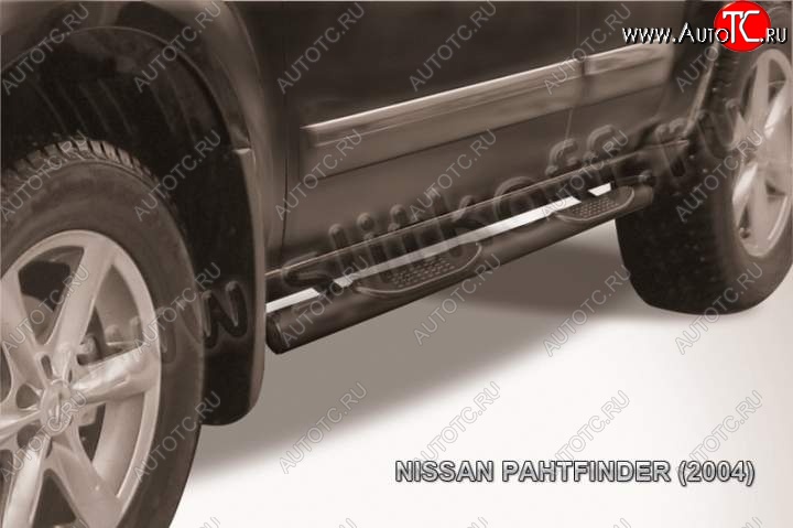 10 749 р. Защита порогов Slitkoff Nissan Pathfinder R51 дорестайлинг (2004-2007) (Цвет: серебристый)  с доставкой в г. Омск