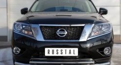 Защита переднего бампера (2 трубыØ63 и 42 мм, нержавейка) SLITKOFF Nissan (Нисан) Pathfinder (Патфайндер)  R52 (2012-2017) R52 дорестайлинг