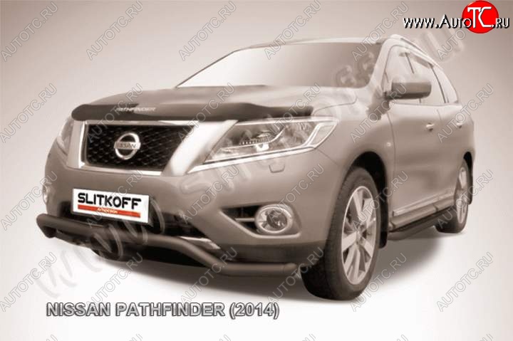 10 999 р. защита переднего бампера Slitkoff  Nissan Pathfinder  R52 (2012-2017) дорестайлинг (Цвет: серебристый)  с доставкой в г. Омск