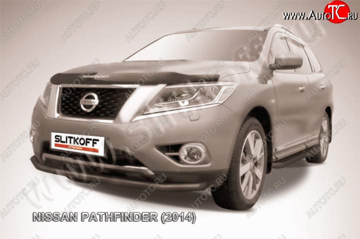 11 649 р. Защита переднего бампер Slitkoff  Nissan Pathfinder  R52 (2012-2017) дорестайлинг (Цвет: серебристый)  с доставкой в г. Омск