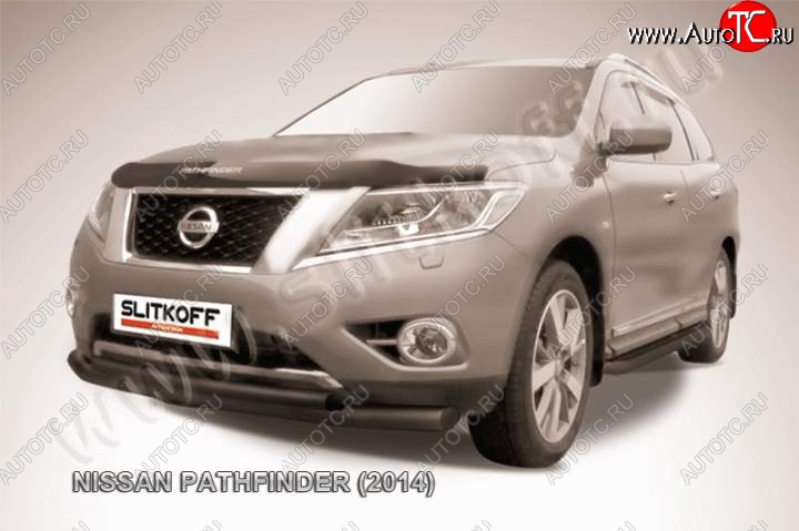 10 699 р. Защита переднего бампер Slitkoff  Nissan Pathfinder  R52 (2012-2017) дорестайлинг (Цвет: серебристый)  с доставкой в г. Омск