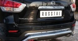 8 649 р. Защита заднего бампера (Ø63 мм волна, нержавейка) Russtal  Nissan Pathfinder  R52 (2012-2017) дорестайлинг  с доставкой в г. Омск. Увеличить фотографию 1