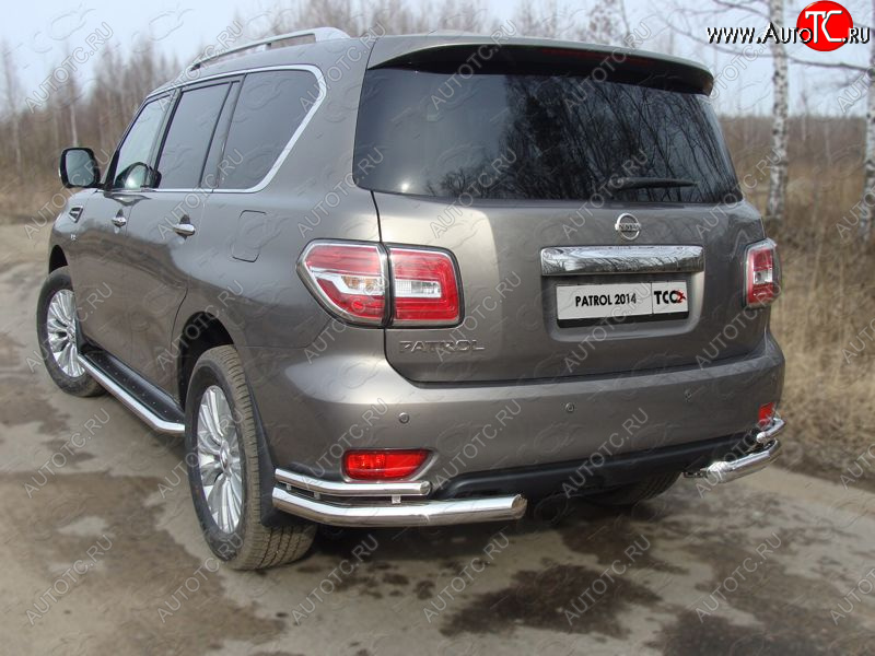 26 699 р. Защита заднего бампера (уголки двойные) ТСС 76,1/42,4 мм  Nissan Patrol  6 (2014-2017) Y62 рестайлинг  с доставкой в г. Омск