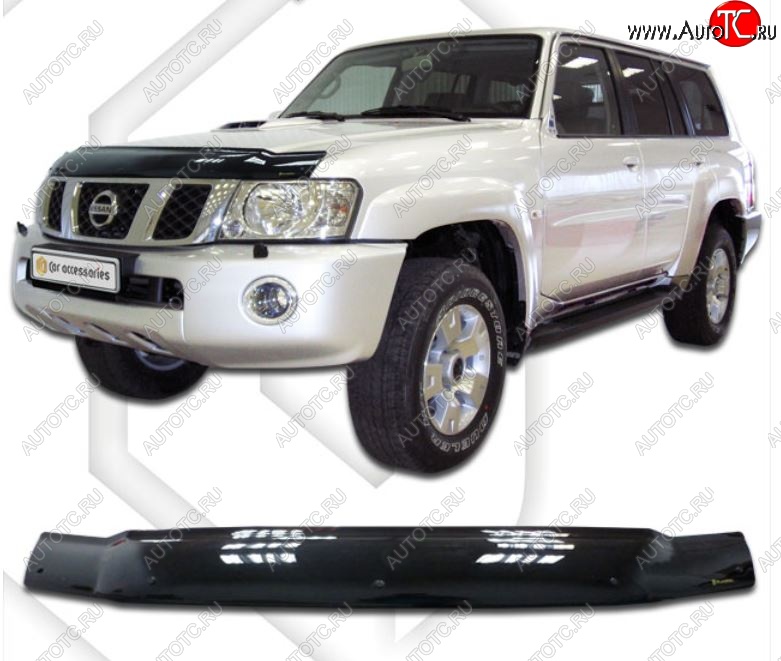 2 069 р. Дефлектор капота CA-Plastiс  Nissan Patrol  5 (2004-2010) Y61 2-ой рестайлинг (Classic черный, Без надписи)  с доставкой в г. Омск