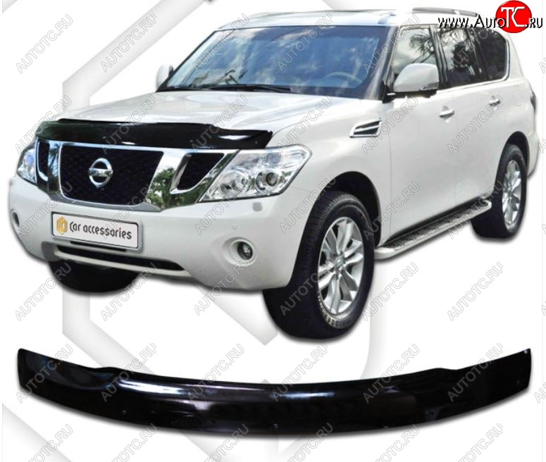 2 299 р. Дефлектор капота CA-Plastic Nissan Patrol 6 Y62 дорестайлинг (2010-2014) (Classic черный, Без надписи)  с доставкой в г. Омск