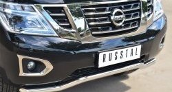 13 999 р. Защита переднего бампера (Ø63 мм волна, нержавейка) Russtal Nissan Patrol 6 Y62 дорестайлинг (2010-2014)  с доставкой в г. Омск. Увеличить фотографию 2