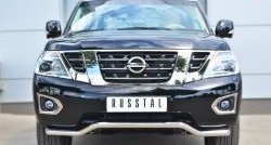 Защита переднего бампера (Ø63 мм волна, нержавейка) Russtal Nissan Patrol 6 Y62 дорестайлинг (2010-2014)