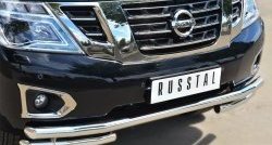 9 999 р. Защита переднего бампера (Ø63 мм с углами, нержавейка) Russtal Nissan Patrol 6 Y62 дорестайлинг (2010-2014)  с доставкой в г. Омск. Увеличить фотографию 2