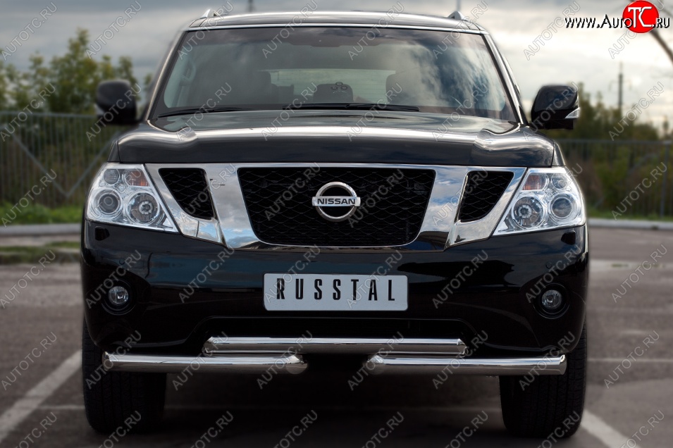 14 799 р. Защита переднего бампера (2 трубы Ø42 мм, нержавейка) SLITKOFF  Nissan Patrol  6 (2010-2014) Y62 дорестайлинг  с доставкой в г. Омск