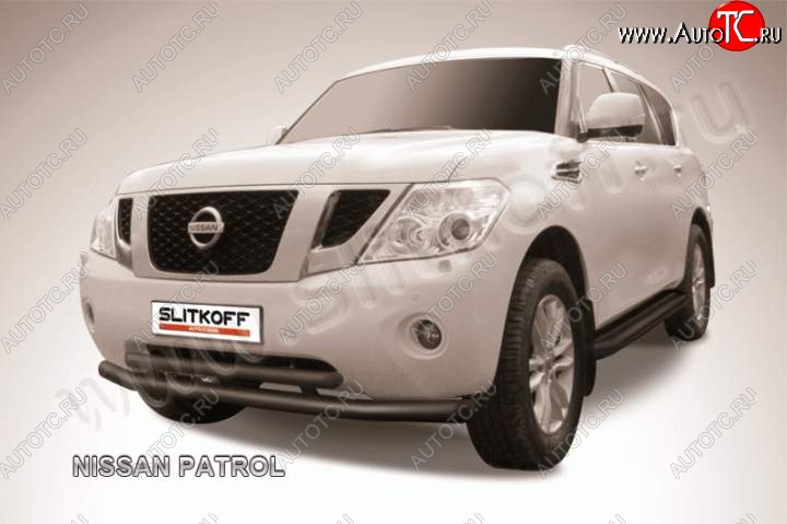 16 599 р. Защита переднего бампер Slitkoff  Nissan Patrol  6 (2010-2014) Y62 дорестайлинг (Цвет: серебристый)  с доставкой в г. Омск