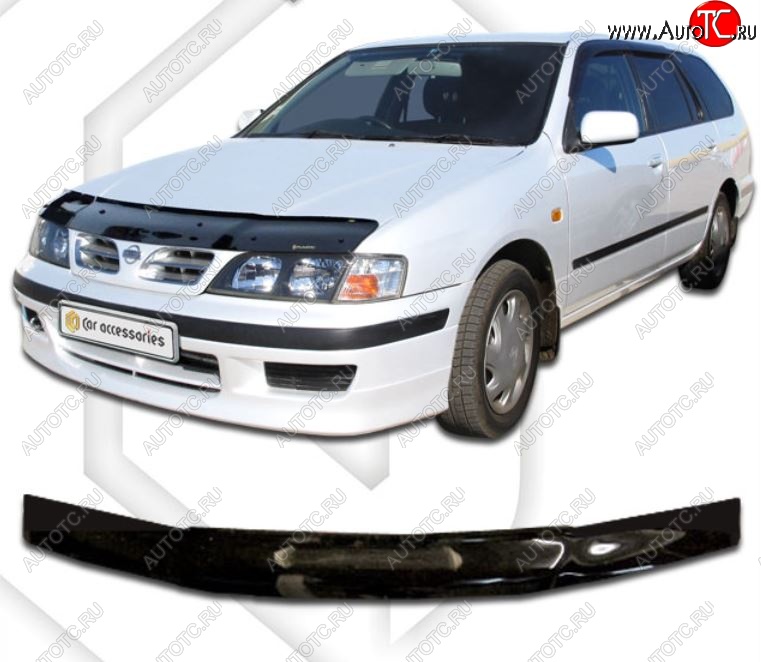 1 759 р. Дефлектор капота CA-Plastiс  Nissan Primera  седан (1995-2000) P11 дорестайлинг (Classic черный, Без надписи)  с доставкой в г. Омск