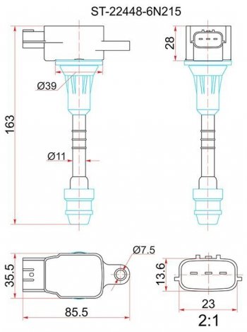 Катушка зажигания (QR20D# / QR25DD) SAT Nissan Primera 3 седан P12 (2001-2008)