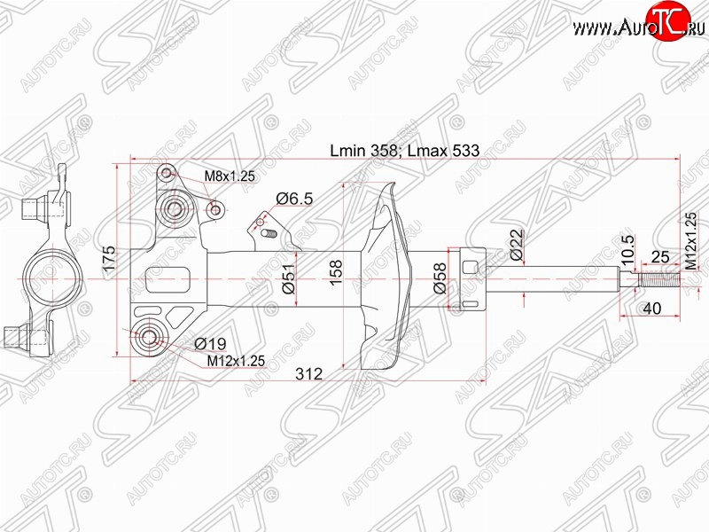 4 399 р. Левый амортизатор передний SAT Nissan Primera 3 универсал P12 (2002-2008)  с доставкой в г. Омск