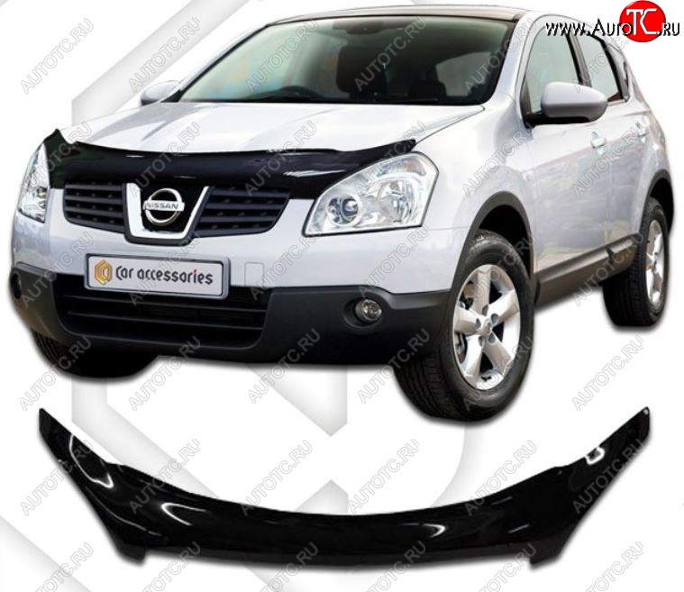 2 199 р. Дефлектор капота CA-Plastiс  Nissan Qashqai  1 (2007-2010) дорестайлинг (Classic черный, Без надписи)  с доставкой в г. Омск