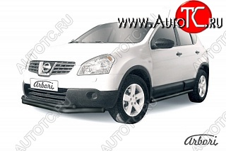 7 703 р. Защита переднего бампера Arbori (черная, 2 трубы d57 и 42 mm) Nissan Qashqai 1 дорестайлинг (2007-2010)  с доставкой в г. Омск