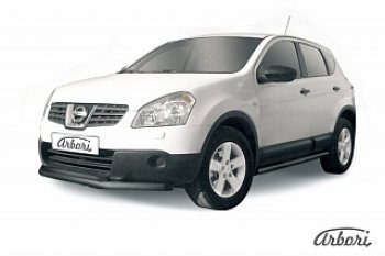 7 199 р. Защита переднего бампера Arbori (черная, 2 трубы d57 и 42 mm)  Nissan Qashqai  1 (2007-2010) дорестайлинг  с доставкой в г. Омск. Увеличить фотографию 1