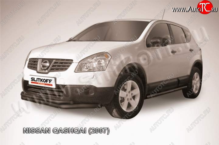 12 999 р. защита переднего бампера Slitkoff Nissan Qashqai 1 дорестайлинг (2007-2010) (Цвет: серебристый)  с доставкой в г. Омск