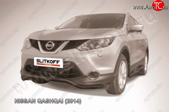 8 449 р. Защита переднего бампер Slitkoff  Nissan Qashqai  2 (2013-2019) J11 дорестайлинг (Цвет: серебристый)  с доставкой в г. Омск