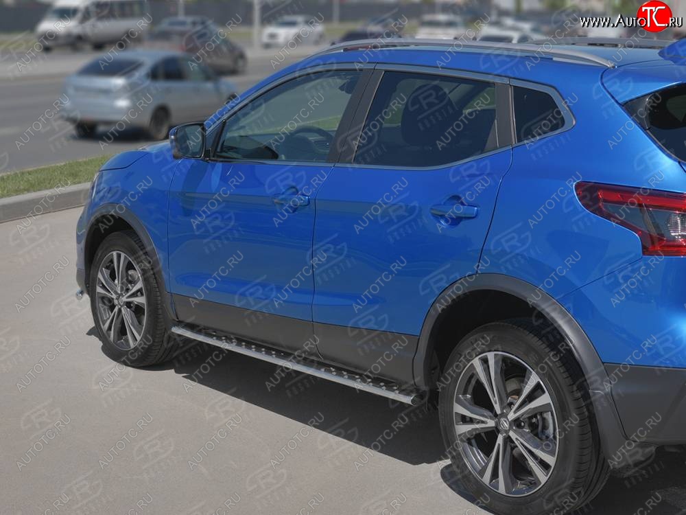 21 749 р. Защита порогов (Ø75x42 мм с проступью, нержавейка) Russtal Nissan Qashqai 2 J11 рестайлинг (2017-2022)  с доставкой в г. Омск