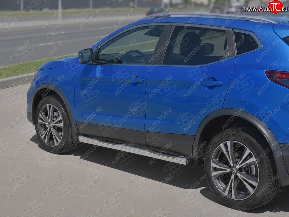 22 549 р. Защита порогов (Ø76 мм с проступью, нержавейка) SLITKOFF Nissan Qashqai 2 J11 рестайлинг (2017-2022) (С пластиковыми заглушками на торцах)  с доставкой в г. Омск