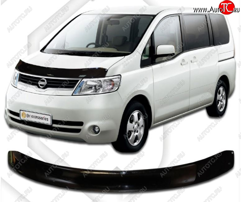 2 099 р. Дефлектор капота CA-Plastiс  Nissan Serena  3 (2005-2010) (Classic черный, Без надписи)  с доставкой в г. Омск