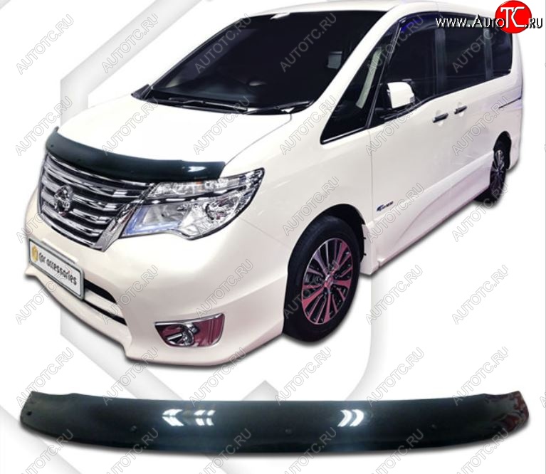 2 079 р. Дефлектор капота CA-Plastiс  Nissan Serena  C26 (2013-2016) минивэн рестайлинг (Classic черный, Без надписи)  с доставкой в г. Омск