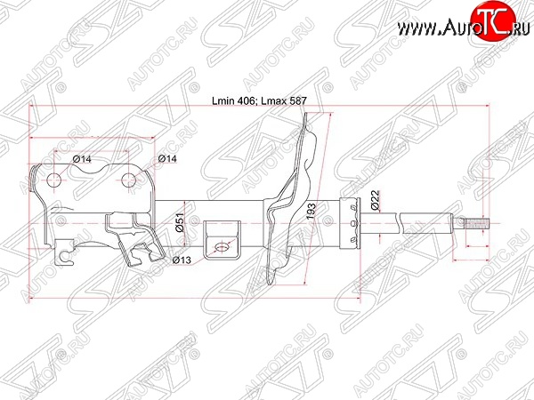 4 499 р. Левый амортизатор передний SAT  Nissan Teana  1 J31 (2003-2005) дорестайлинг  с доставкой в г. Омск