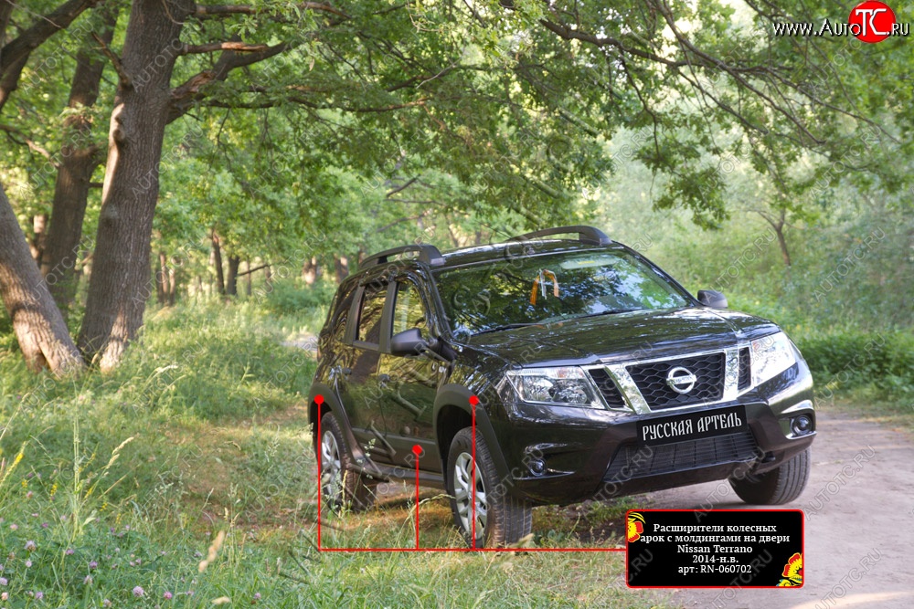 16 499 р. Расширители арок с молдингами дверей RA (комплект)  Nissan Terrano  D10 (2013-2022) дорестайлинг, рестайлинг (Поверхность шагрень)  с доставкой в г. Омск